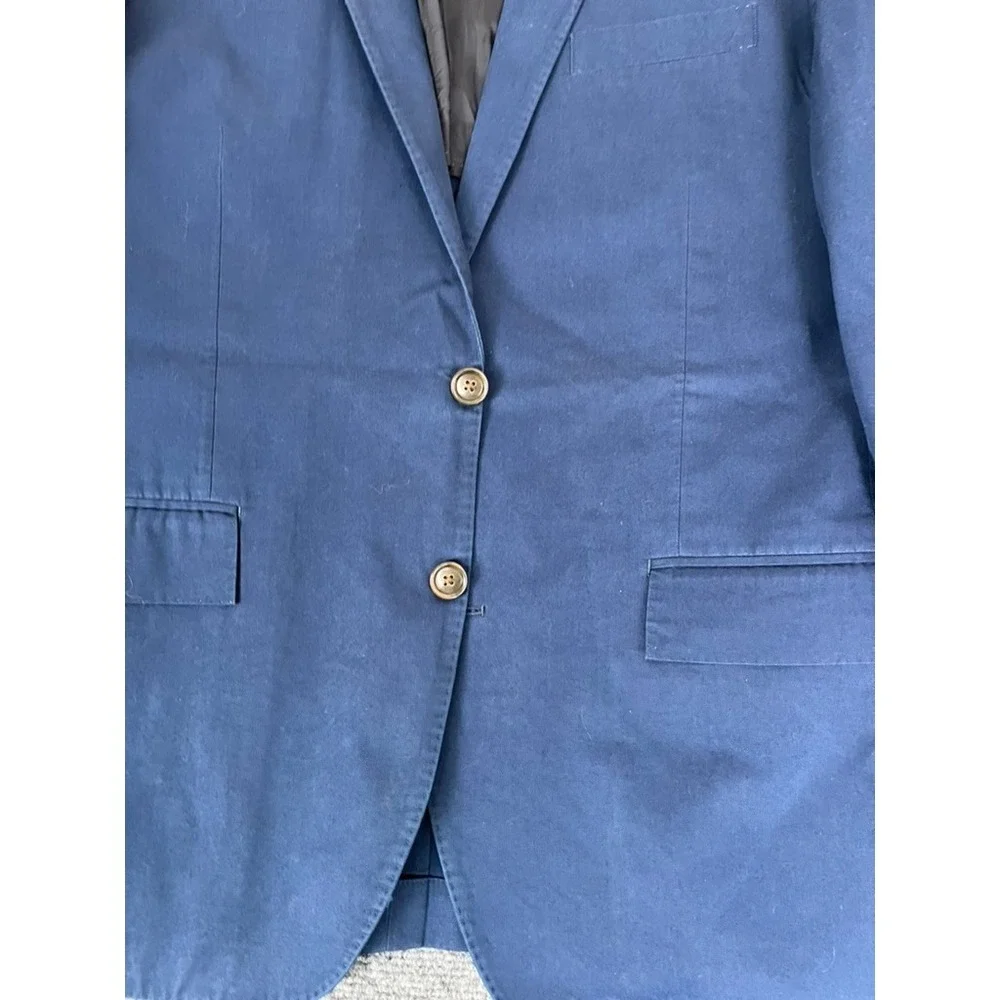 J Crew Ludlow Blazer Mens Larusmiani 100% Cotton Solid Blue Two Button Size 42 R